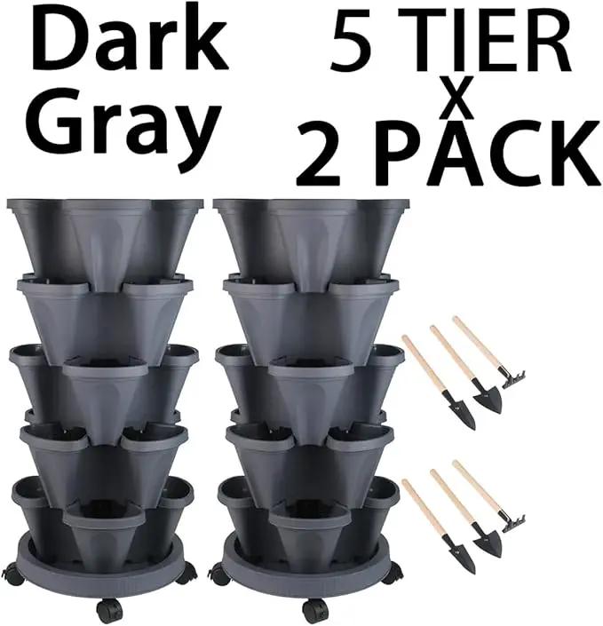 Vertical Planter 5 Tier Stackable Planters Garden Planters Strawberry Herb Flower and Vegetable Planter Indoor Outdoor Gardening Pots with Removable Wheels and Tools by GreenHaven Gardens