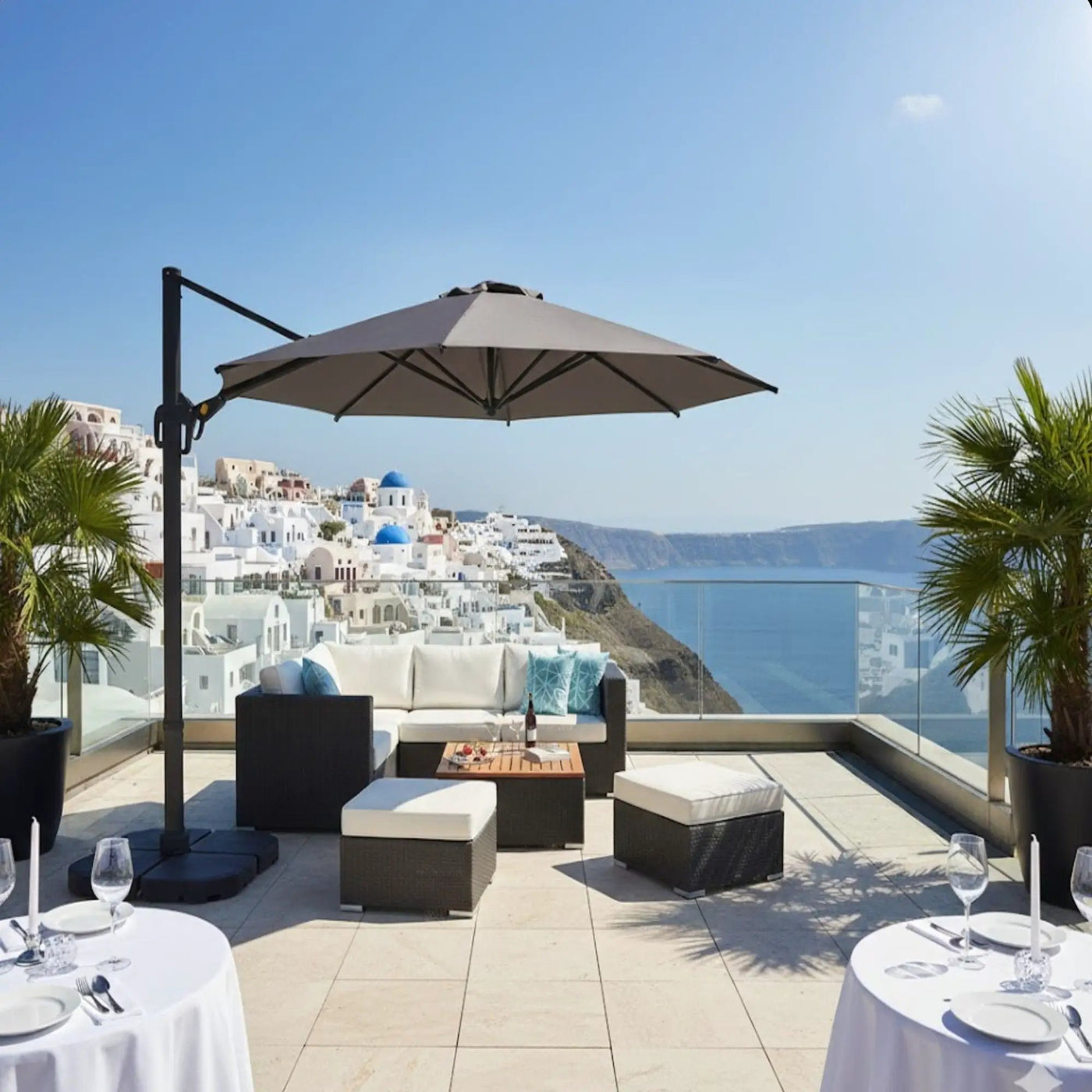 Round Cantilever Patio Umbrella With 360 Rotation & Infinite Tilt Adjustment by HouseOfZazla
