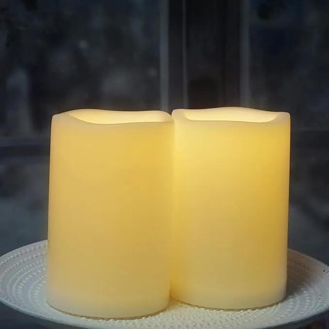 CANDLE CHOICE Waterproof Outdoor Battery Operated Flameless Candles with Timer Large Plastic Resin Bright Flickering Electric LED Pillars Lantern Garden Wedding Christmas Decorations 4”(D)x6”(H) 2 PCS by GreenHaven Gardens