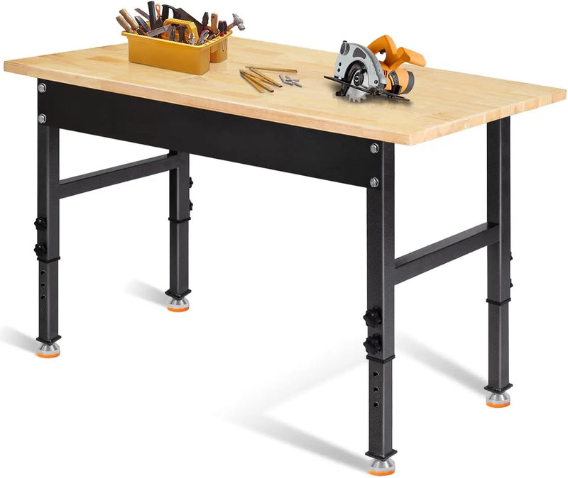 48" Adjustable Work Bench, Rubber Wood Top Workbench Heavy-Duty Work Table, 2000 LBS Load Capacity Hardwood Work Benches for Garage, Workshop, Home, Office, Easy Assembly by GreenHaven Gardens