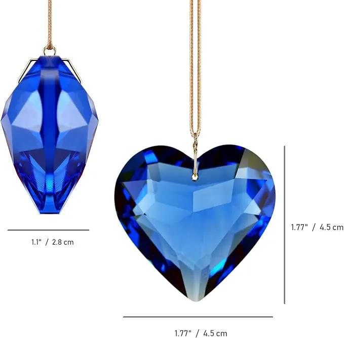 Blue Heart Crystal Suncatcher, 2pc 45mm Hanging Prism for Windows, Outdoor Indoor Decoration, Rainbow Maker Gifts for Mom, Grandma, Friend by GreenHaven Gardens
