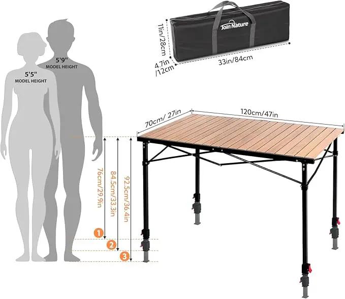 Portable Outdoor Adjustable Height Camping Table, Large for 2-6 Person, Foldable Roll-up Aluminum Camp Table with Carry Bag for Picnic, Camp, Sturdy, Stable, Loads 220 Lbs by GreenHaven Gardens