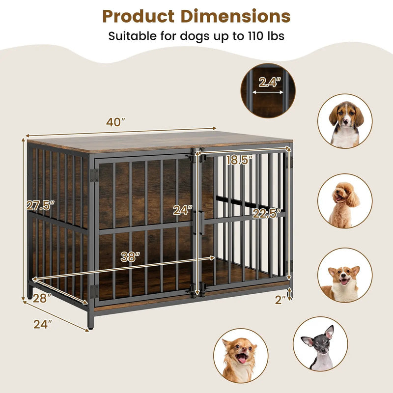 40 Inch Dog Crate Furniture Dog Kennel with Dual Lockable Double Doors by DirectDeals
