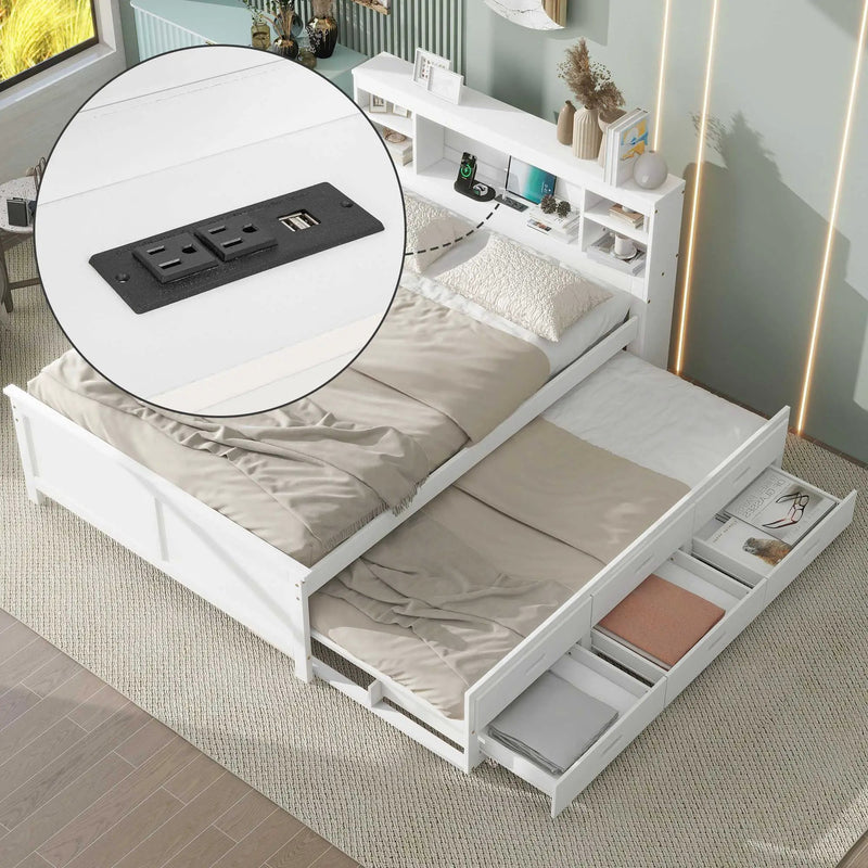 Platform Bed With Storage Headboard, USB, Trundle And 3 Drawers by Unique Piece Furniture