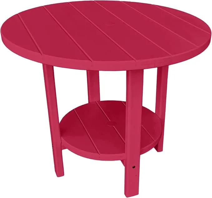 Phat Tommy Round Poly Resin Outdoor Patio Dining Table, All Weather Poly Patio Outdoor Furniture, Cranberry by GreenHaven Gardens