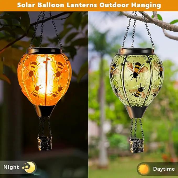 Starsoul Hot Air Balloon Solar Lantern Bee Glass Hanging Outdoor Hot Air Balloon Solar Flickering Flame Light Waterproof Garden Patio Yard Party Decorations by GreenHaven Gardens