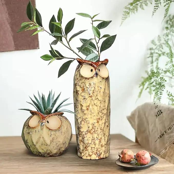GeLive Owl Planter Ceramic Succulent Plant Pot Fun Animal Flower Container Decoration Tabletop Decor Windowsill Box with Drainage Hole (Round Owl Planter) by GreenHaven Gardens