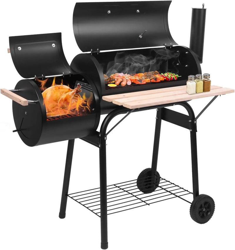 ROVSUN Charcoal Grill, Large Cooking Area of 433 Sq.In., Offset Smoker, Side Table, Great BBQ Grill for Indoor/Outdoor Picnic, Black by GreenHaven Gardens