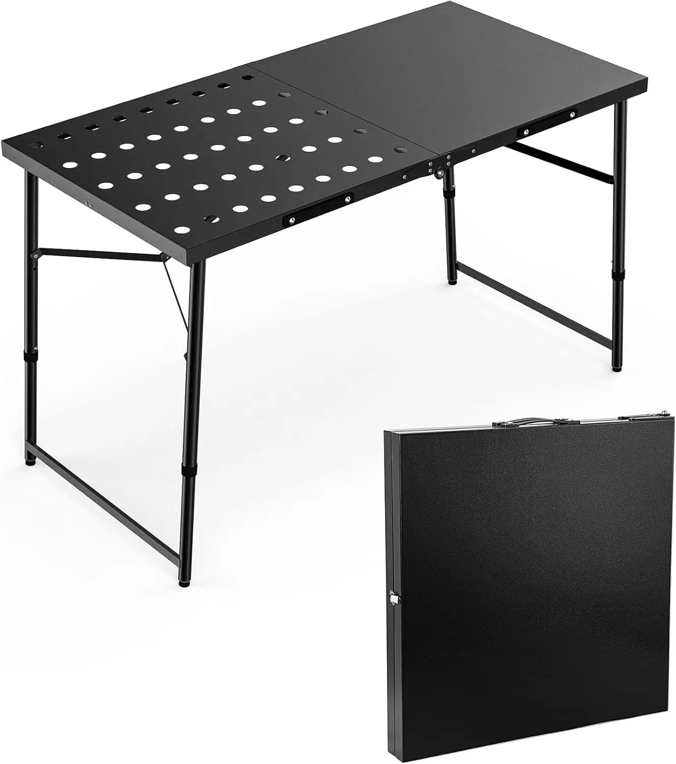 Skyflame Folding Camping Table with Adjustable Height Legs, Black Metal Portable Outdoor Grill Stand Table with Handle for BBQ, Grilling, Camping Trip, RV, Picnic, Backyards, Tailgating by GreenHaven Gardens