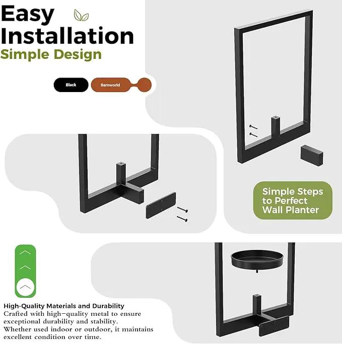 Bamworld Wall Planters for Indoor Plants Metal Wall Plant Holder Plant Hanger Wall Decor Wall-Mounted Wall Hanging Planters Outdoor Plant Rack Black 2 Pack (Patent Design) by GreenHaven Gardens