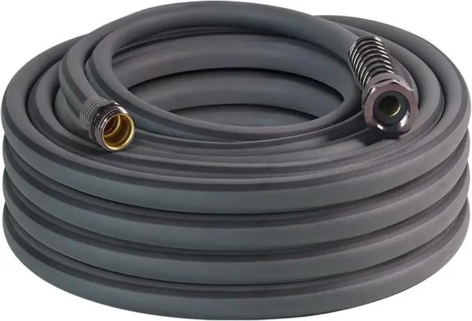 5/8’’ Heavy Duty Garden Hose 100 ft – Outdoor Hybird Water Hose with Solid Fitting - Flexible, Kinkless, Lightweight Garden Hose for Lawn Watering, Car Washing - Burst 500 Psi (Grey,50 ft) by GreenHaven Gardens