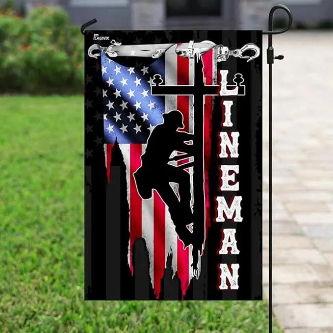 FLAGWIX American Flags - Lineman Flag MLH896F, House Flag (29.5" x 39.5") - Lineman Decorations, USA House Garden Flags Premium Polyester - Decorative Outdoor Flags by GreenHaven Gardens