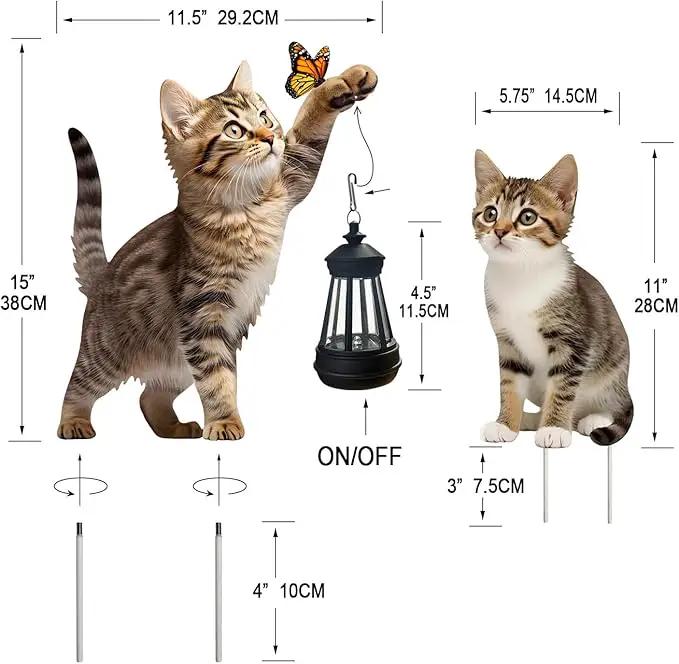 Set of 2 Realistic Cats Metal Stakes Solar Lantern Decoration, Cute Cats Stakes with Solar Lantern for Yard, Outdoor Garden Lawn Pathway Patio Ornaments, HDS-1021 by GreenHaven Gardens