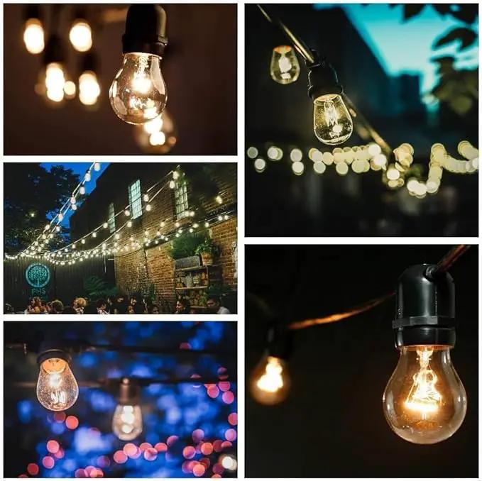 Hometown Evolution, Inc. E26 Commercial String Lights with 16 Gauge Wire (S14 LED Plastic, 100 Foot 50 Socket) by GreenHaven Gardens