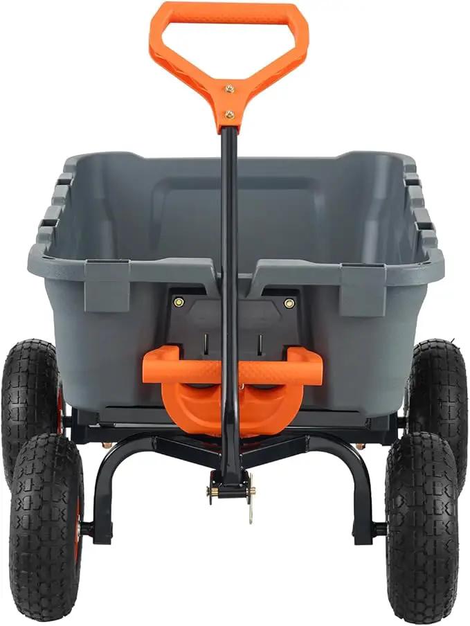 VEVOR 800lbs Poly Dump Garden Cart, Heavy Duty Yard Dump Cart Wagon, 4 Wheel Wheelbarrow with 10in Tires, 180°Rotating Handle, Steel Frame and Quick Release System by GreenHaven Gardens
