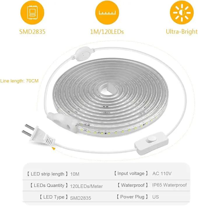 Outdoor LED Strip Lights,120LEDs/m Waterproof 32.8ft LED Light Strip Warm White Flexible LED Rope Lights for Garden Patio Cabinet,Bedroom,Commercial Lighting(32.8FT, Warm White) by GreenHaven Gardens