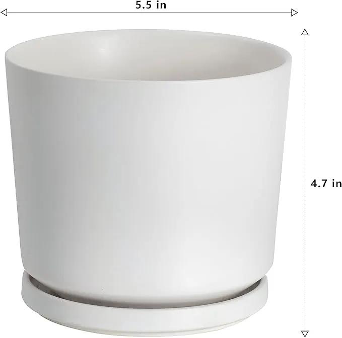Ekirlin 5 inch Plant Pots,Ceramic Flower Planters Indoor,Modern Succulents Containers with Drain Hole Saucer,Decorate Home,Office & Outdoor (White) by GreenHaven Gardens