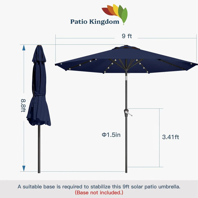 9FT Solar Umbrella 32 LED Lighted Patio Umbrella Table Market Umbrella w/Tilt and Crank, UV-Resistant Outdoor Umbrella for Pool, Garden, Deck, Navy Blue by GreenHaven Gardens