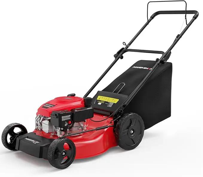 PowerSmart 21-inch Gas Push Lawn Mower, 144cc 4-Stroke Engine with Easy Adjustable Cutting Height, High Wheels, 2-in-1 with Mulch, Bag by GreenHaven Gardens