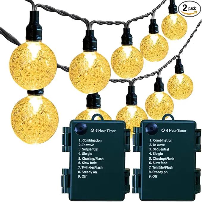 Battery Operated Globe String Lights - Indoor Outdoor String Lights Crystal Globe Lights 8 Modes 30 LED Patio Lights with Timer for Garden Balcony Pergola Party Decor, Warm White, 2 Pack by GreenHaven Gardens