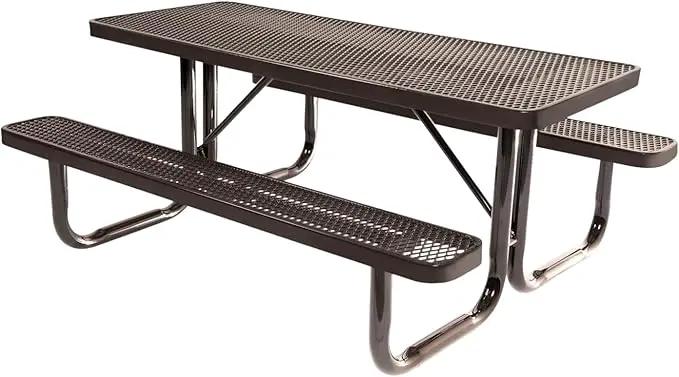 Coated Outdoor Furniture Heavy-Duty Portable Outdoor Picnic Table, Thermoplastic Coated Expanded Metal Commercial-Grade Patio Dining Furniture Made in America (6ft Rectangular, Brown) by GreenHaven Gardens