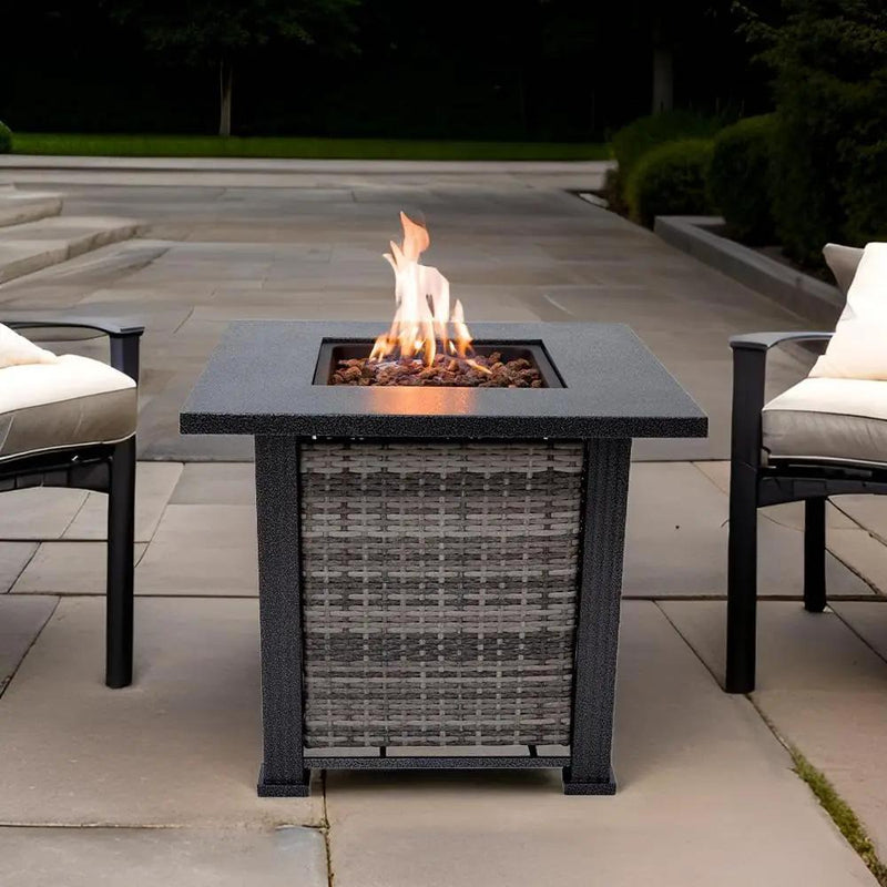 Adana Propane Fire Pit Table 28” Outdoor Firepit 50,000 BTU Firepits for Outside with Lava Rocks and Removable Lid Metal Fire Pit Outdoor Fireplace Propane Fire Pits for Outside CSA Certified by GreenHaven Gardens