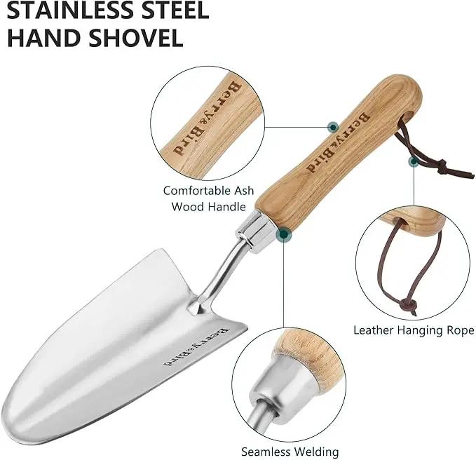 Stainless Steel Trowel, Garden Small Flower Hand Shovel, Potting Soils Scoop with Wood Handle, Gardening Bonsai Tools for Transplanting Digging Weeding Planting by GreenHaven Gardens