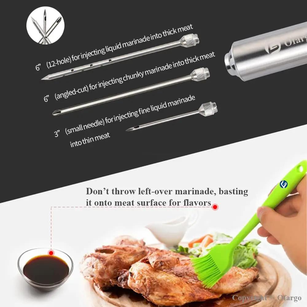 Meat Injector, Meat Injectors for Smoking with 3 Marinade Food Injector Syringe Needles, Injector Marinades for Meats, Turkey, Brisket; 2-oz Capacity by GreenHaven Gardens
