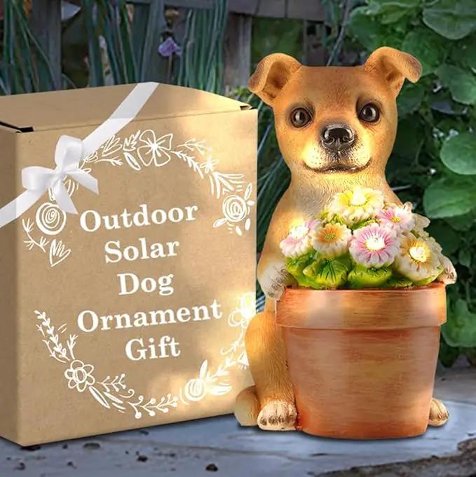 Muldale Solar Dog Statues Outdoor - Solar Powered Outdoor Dog Garden Statue - Hand Painted Floral Plant Pot Light Up by GreenHaven Gardens