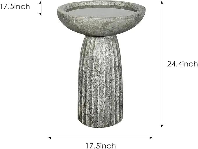 SunJet Modern Bird Bath, 24.4inches Height Fibre-Reinforced Concrete Birdbath with Textured Pedestal for Outdoor Garden, Yard, Lawn Decor by GreenHaven Gardens