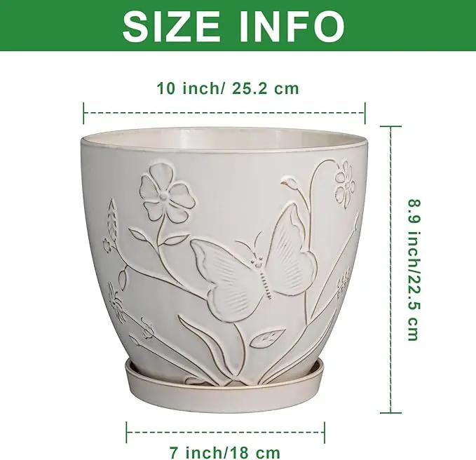 10 Inch Plant Pot Ceramic Planter Pot with Drainage Hole and Saucer Round Planter Large Flower Pot for Indoor Outdoor Plants Home Garden Decor White by GreenHaven Gardens