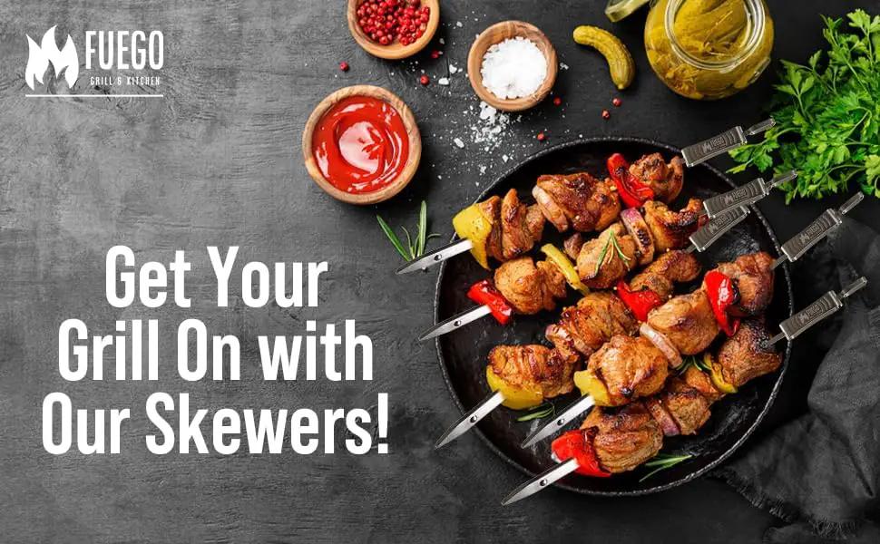 Stainless Steel Skewers | 17.5" Long for Grilling with Slider | Set of 8 | Kabob BBQ Skewers |Kebab | Reusable | Dishwasher Safe | by GreenHaven Gardens