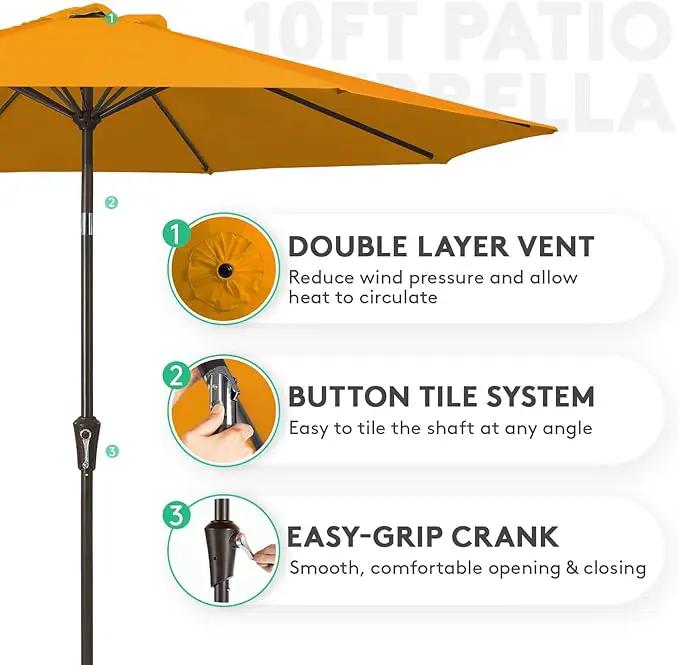 JEAREY 10FT Outdoor Patio Umbrella Outdoor Table Umbrella with Push Button Tilt and Crank, Market Umbrella 8 Sturdy Ribs UV Protection Waterproof for Pool, Garden (Light Orange) by GreenHaven Gardens