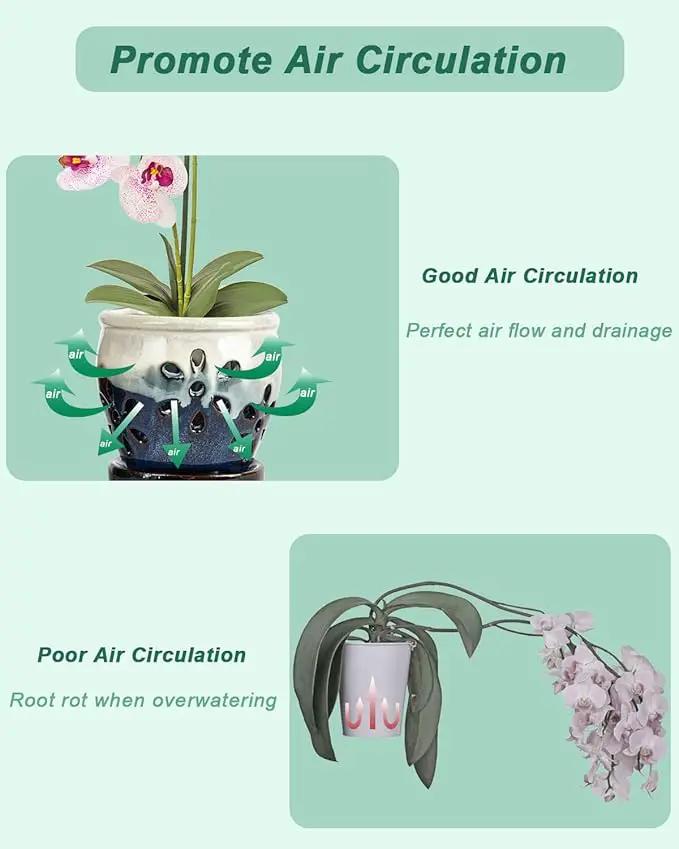 vensovo 4 Inch Ceramic Orchid Pots with Holes and Saucers - 2 Pcs Small Succulent Pot for Repotting, Garden Flowerpots for Plants Indoor and Outdoor Promotes Air Circulation (Blue, Blue Mixed) by GreenHaven Gardens