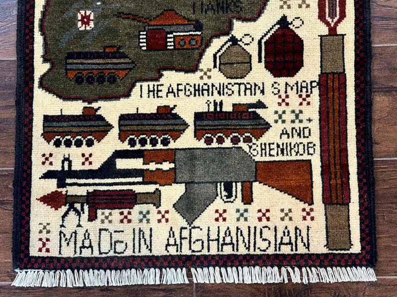 Afghan War Rug, Tanks Helicopters Guns by Jewel Rugs