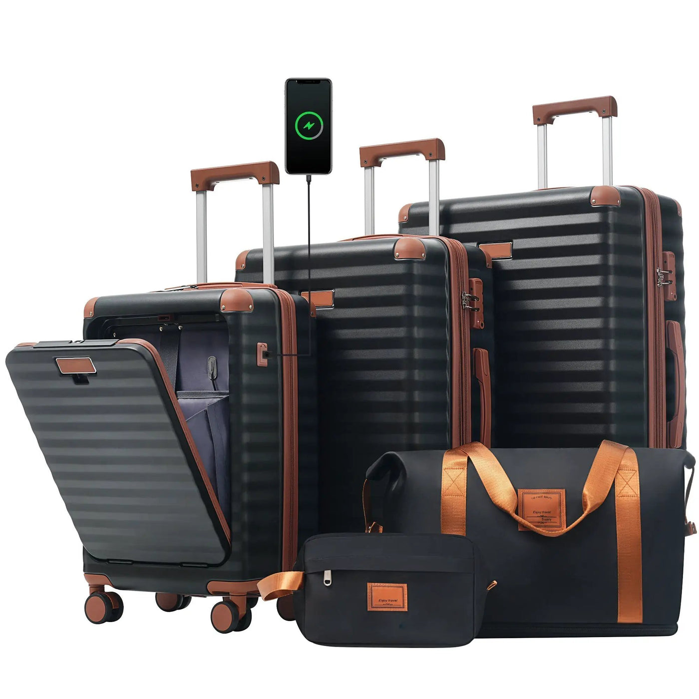 Deluxe 5-Piece Hard-Side Luggage Set with USB and TSA Locks by HouseOfZazla