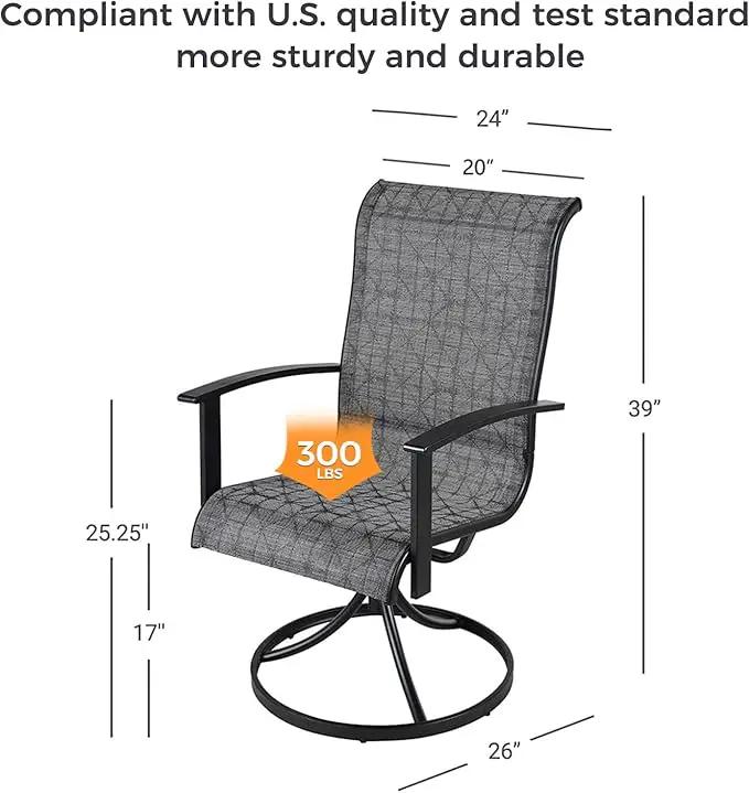 Grand patio Outdoor Swivel Dining Chairs 4-Piece Patio Dining Chairs Set Mesh Sling Patio High Back Swivel Rockers, Black & Grey Plaid by GreenHaven Gardens