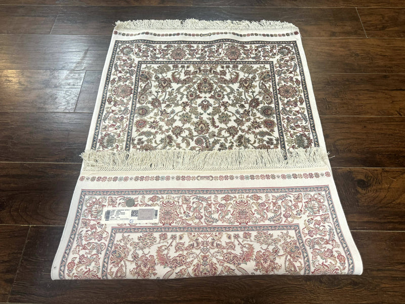 Small Turkish Silk Rug 2.6 x 4, Ivory, Allover Design, Bamboo Silk by Jewel Rugs