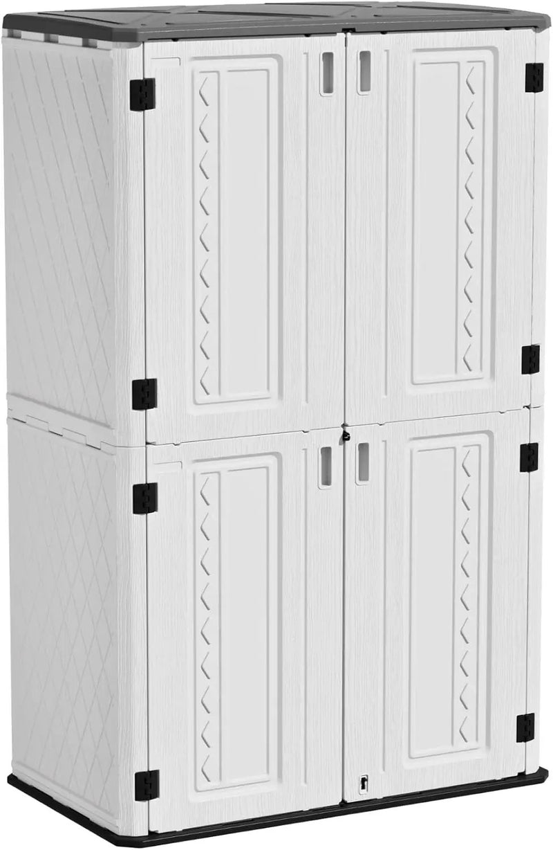 ZZM Resin Outdoor Storage Shed, 67 Cu.ft Vertical Resin Tool 4x6 FT Cabinet w/o Shelf for Garden, Patio, Backyard, All-Weather Outdoor Plastic Storage Clearance, Lockable with Floor (Light-White) by GreenHaven Gardens