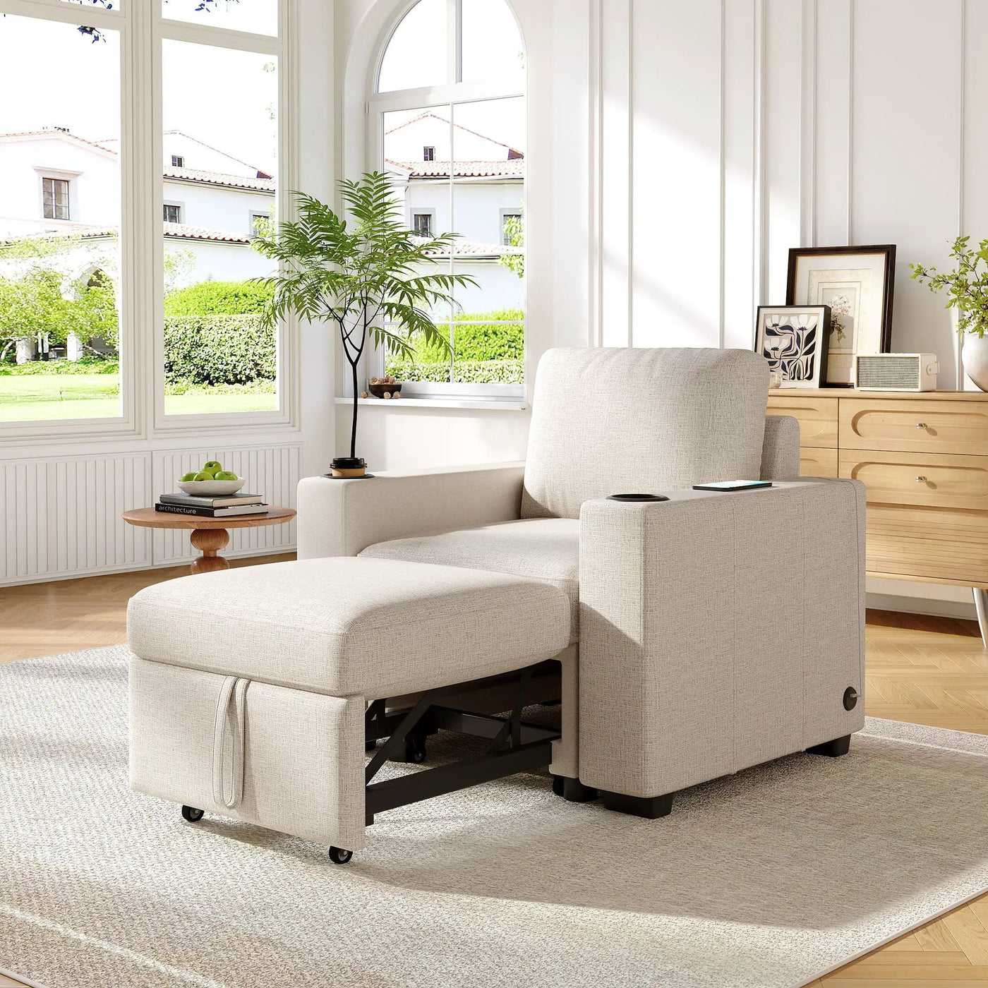 Single Pull Out Sofa Bed With USB Ports And Cup Holders by HouseOfZazla