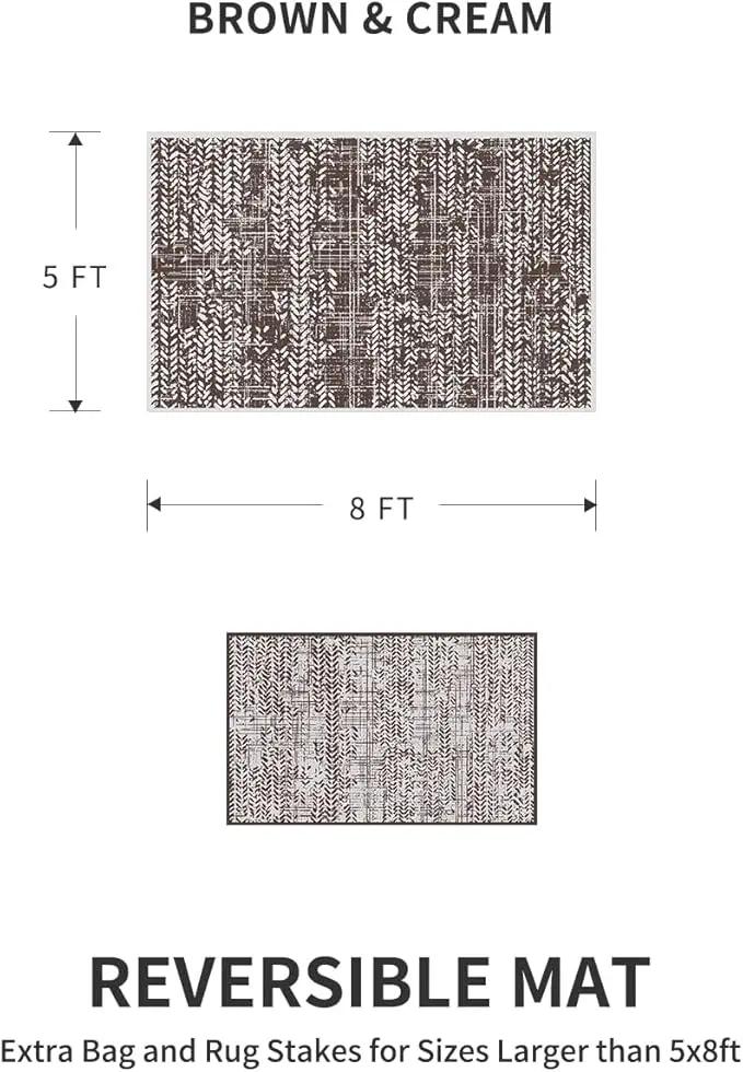 MontVoo Outdoor Rug Waterproof-Patio Rug Mat 5x8 Outdoor Carpet Reversible RV Camping Picnic Plastic Straw Rug Outside Outdoor Area Rug for Balcony Deck Backyard Patio Decor Boho Modern-Brown by GreenHaven Gardens