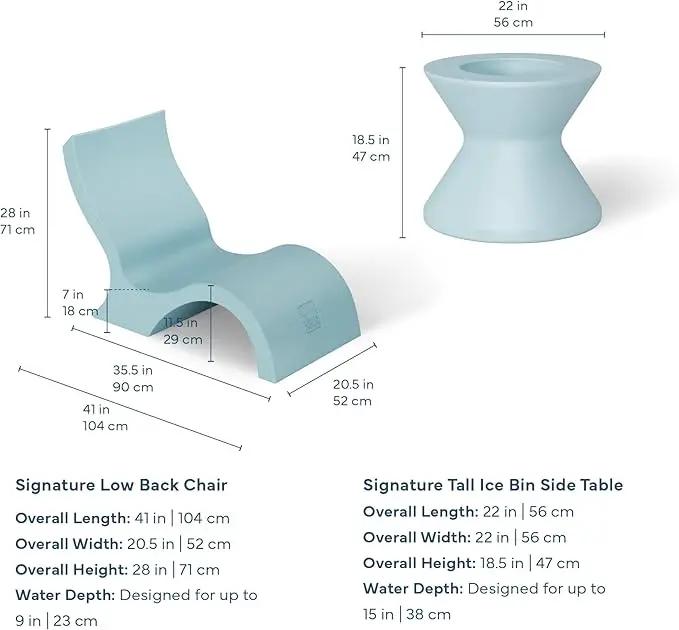 Ledge Lounger Signature Lowback Chair Set - Two Chairs - Ice Bin Side Table - in-Pool - On-Deck - Water Depths 0-9” - All Types - Resin Water Chairs - Pool, Sundeck, Outdoor Patio by GreenHaven Gardens