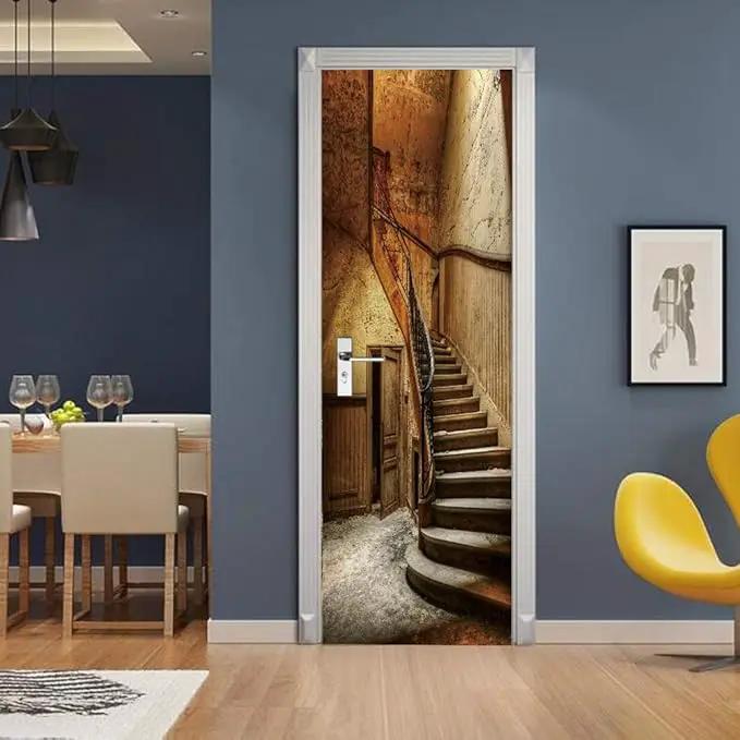 3D Door Wallpaper Self-Adhesive Door Sticker - Old Stairs - Door Film Poster Premium PVC Waterproof Wall Sticker for Bedroom Living Room Door Decoration Wallpaper 95 x 200 cm by GreenHaven Gardens
