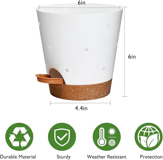 Orchid Pots with Holes, 6 Inch Self Watering Orchid Pot 2 Pack Plastic Plant Pots for Orchid, Flower (White+Brown) by GreenHaven Gardens