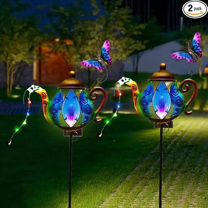 Solar Pathway Lights Outdoor, 2 Pack Metal Garden Lights, Decorative Lanscape Lighting Waterproof Solar Garden Decor Gifts for Mom, Women - Blue by GreenHaven Gardens