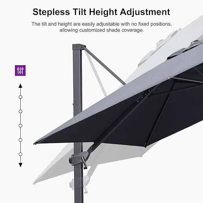 PURPLE LEAF 10' × 10' Patio Cantilever Umbrella with Base Outdoor Square Adjustable Offset Umbrellas with 360-degree Rotation and 8 Heavy Duty Metal Ribs for Garden Deck Pool Grey by GreenHaven Gardens