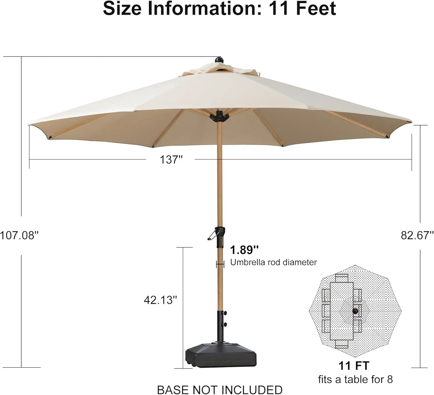 PURPLE LEAF 11 Feet Patio Umbrella Outdoor Table Umbrella Round Aluminum Market Umbrella with 8 Sturdy Ribs & Crank Commercial Outdoor Umbrellas for Garden Deck Patio, Beige by GreenHaven Gardens