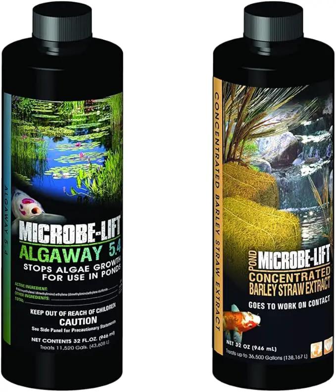 MICROBE-LIFT ALGA32 Algaway 5.4 Algae Control Treatment for Ponds and Water Gardens, 32 Ounces & MLCBSE1L Concentrated Barley Straw Extract Conditioner for Ponds and Outdoor Water Garden,32 Ounces by GreenHaven Gardens