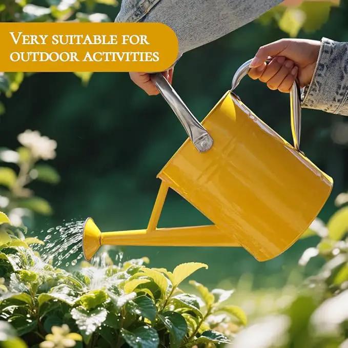 Metal Watering Can, One Gallon Watering Cans Stainless Steel for Outdoor Indoor Garden Plants Watering (Yellow) by GreenHaven Gardens
