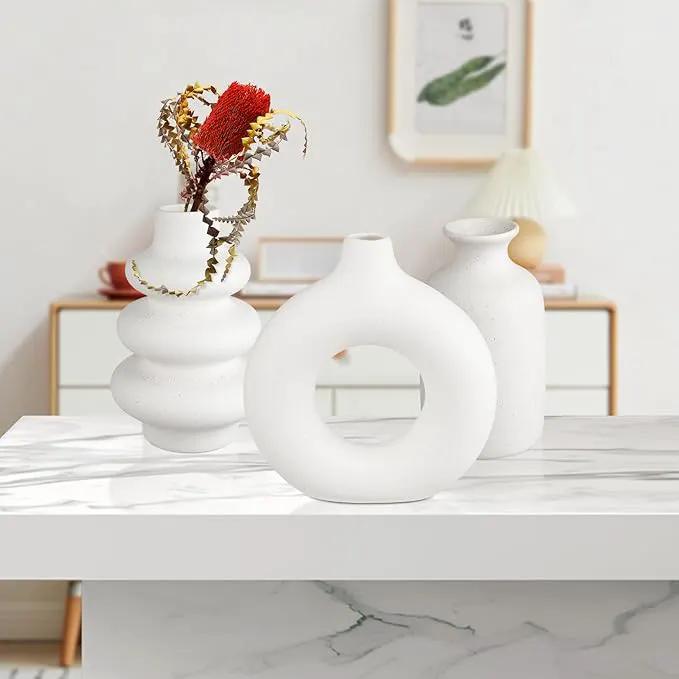 Ceramic Vase Set of 3, Small Flower Vase for Home Decor, Decorative Vases for Pampas Grass & Dried Flowers, Living Room, Bedroom, Bathroom, Shelf Centerpiece Table Decorations by GreenHaven Gardens